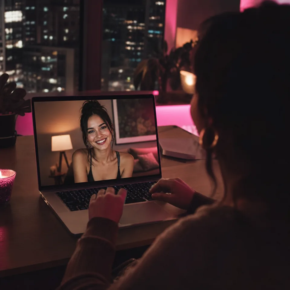 Virtual meet and greet video call on a laptop in a stylish apartment